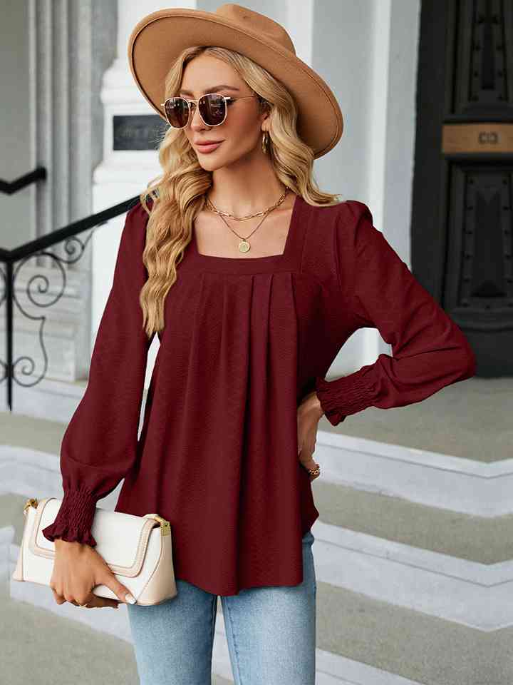 Square Neck Puff Sleeve Blouse | 1mrk.com