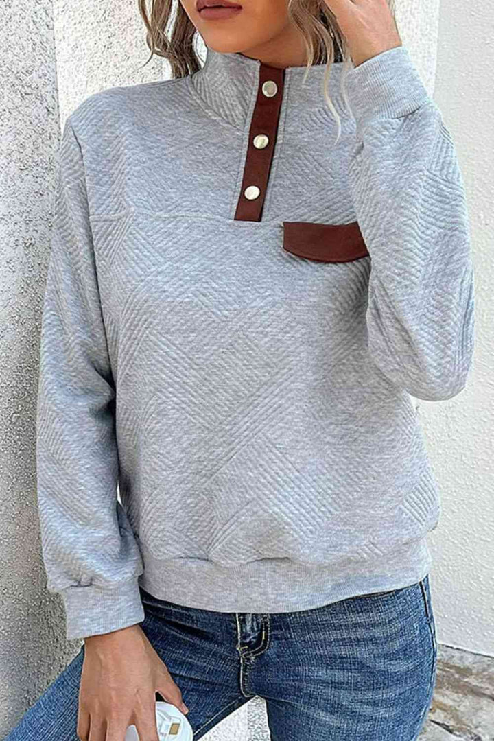 Contrast Ribbed Quarter-Snap Sweatshirt |1mrk.com