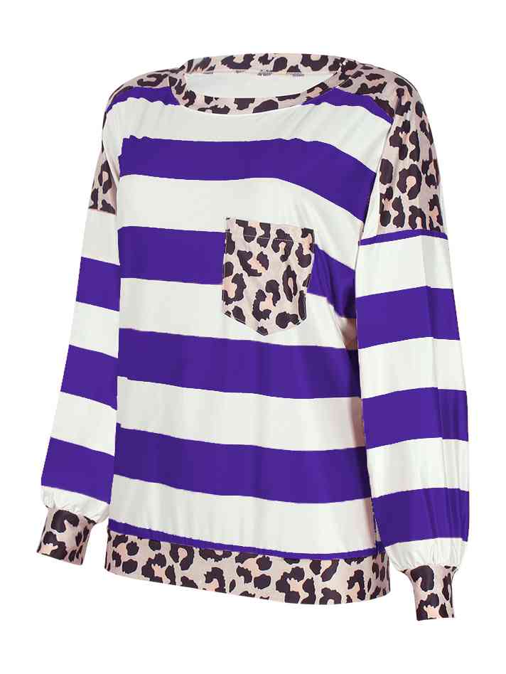 Striped Leopard Long Sleeves Top | 1mrk.com