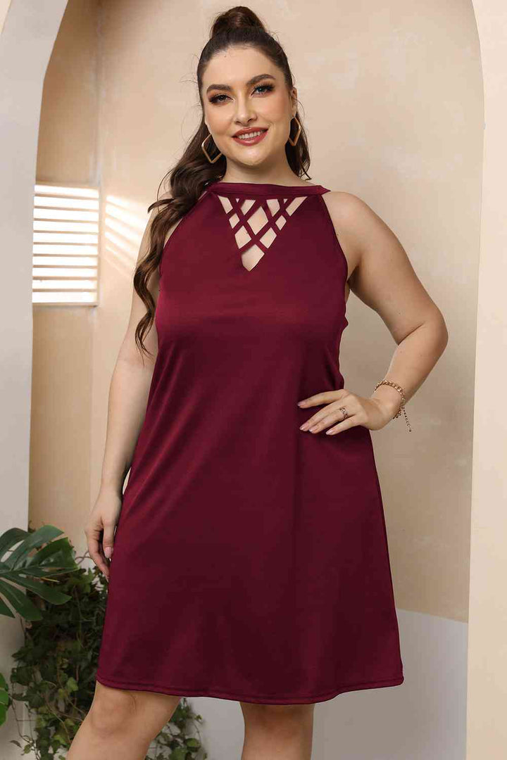 Plus Size Cutout Round Neck Sleeveless Dress | 1mrk.com