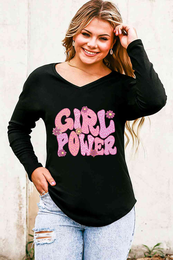 GIRL POWER Leopard Graphic V-Neck Top | 1mrk.com