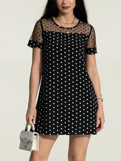 Polka Dot Short Sleeve Mini Dress |1mrk.com