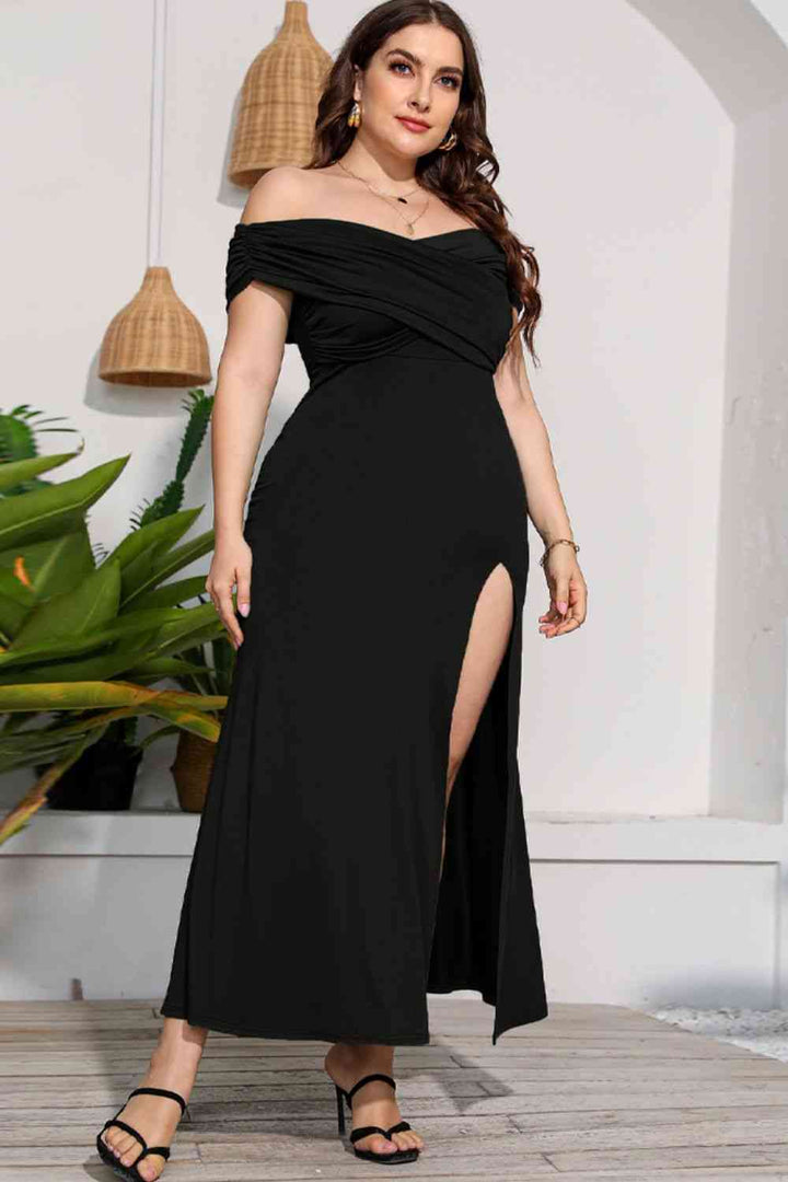 Plus Size Crossover Off-Shoulder Split Dress | 1mrk.com