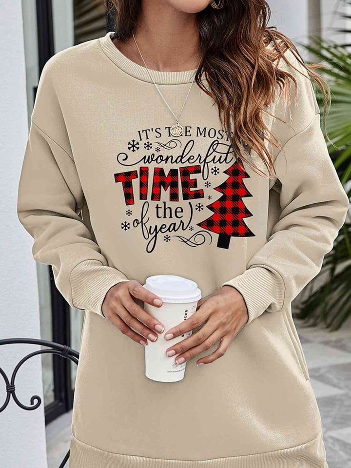 Christmas Tree Graphic Drop Shoulder Sweatshirt |1mrk.com