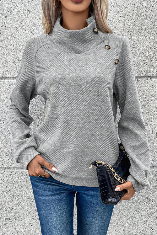 Geometric Buttoned Long Sleeve Sweatshirt |1mrk.com