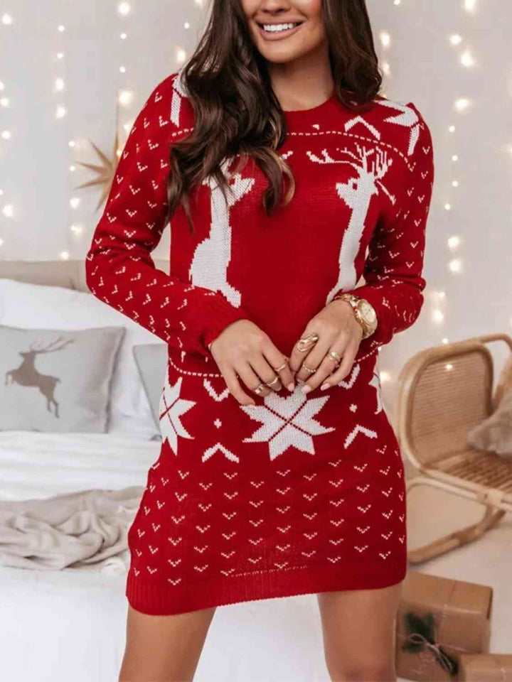 Reindeer Print Tunic Sweater Dress | 1mrk.com