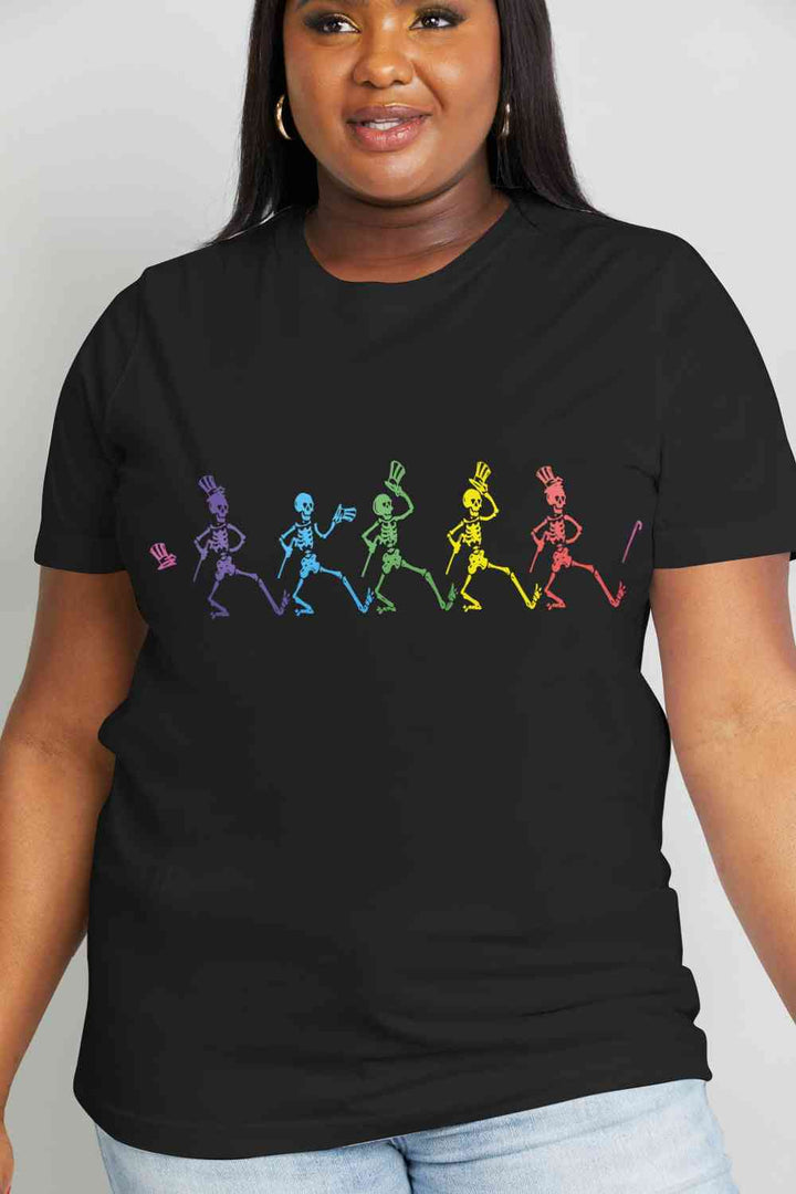 Simply Love Full Size Dancing Skeleton Graphic Cotton Tee | 1mrk.com