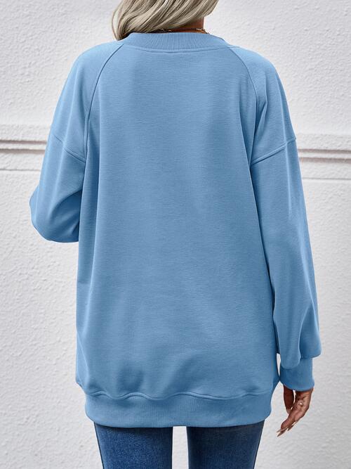 Round Neck Drop Shoulder Long Sleeve Sweatshirt |1mrk.com