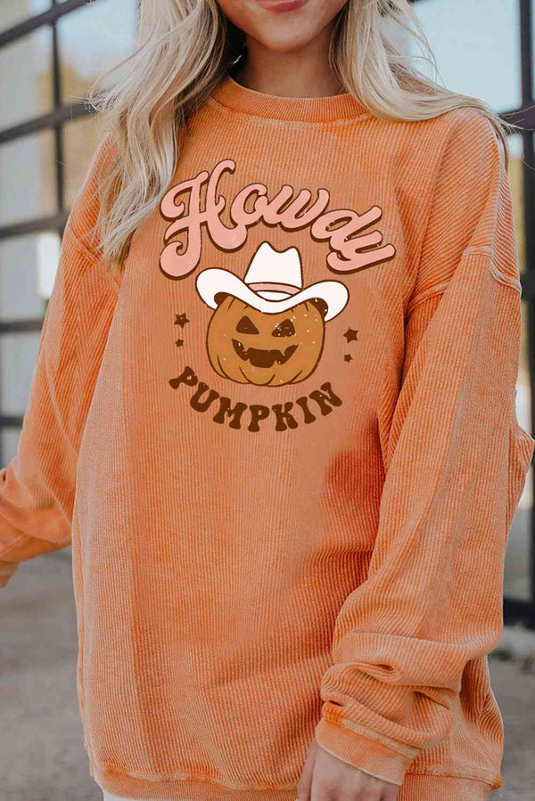 HOWDY Pumpkin Graphic Ribbed Sweatshirt |1mrk.com