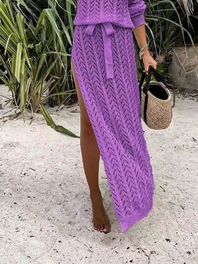 Slit Openwork Single Shoulder Knit Dress |1mrk.com