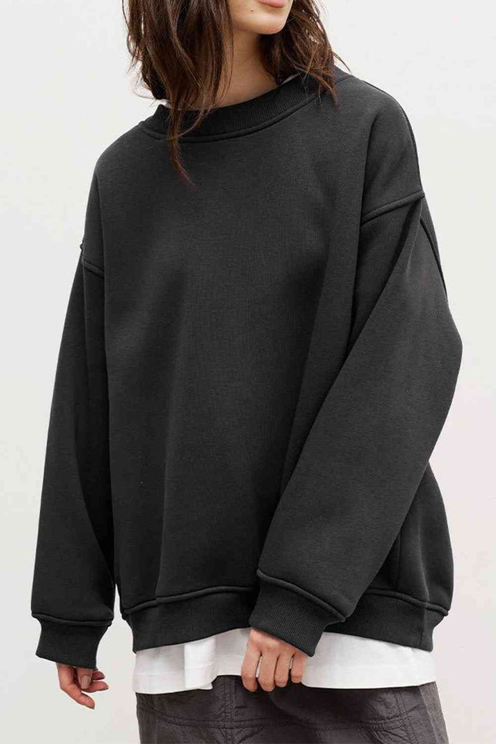 Oversize Round Neck Dropped Shoulder Sweatshirt |1mrk.com