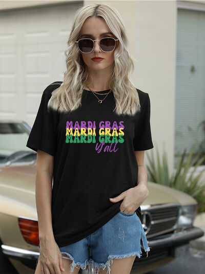 Full Size MARDI GRAS Y'ALL Round Neck T-Shirt | Trendsi