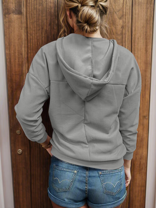 Drawstring V-Neck Long Sleeve Hoodie | 1mrk.com