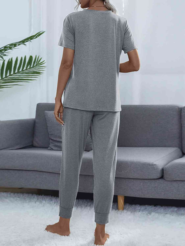 Round Neck Short Sleeve Top and Pants Set | 1mrk.com