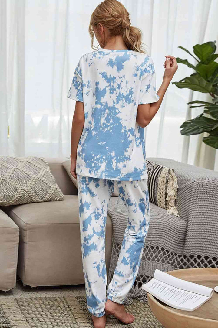 Tie-Dye Tee and Drawstring Waist Joggers Lounge Set | 1mrk.com