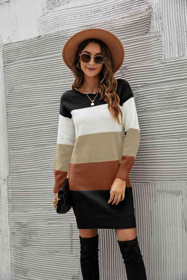 Woven Right Striped Sweater Dress |1mrk.com