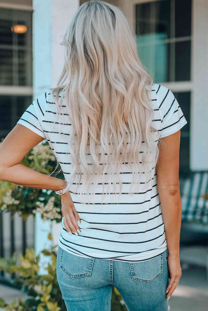 Striped Notched Neck T-Shirt | 1mrk.com