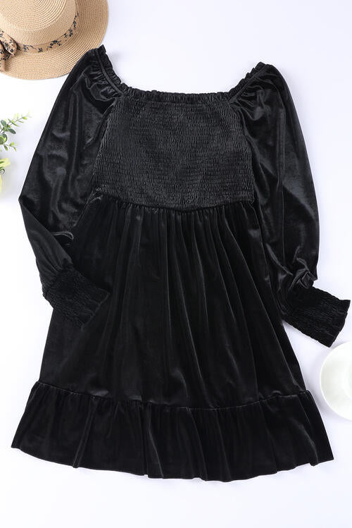 Square Neck Smocked Ruffle Hem Dress | 1mrk.com