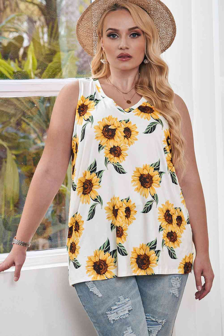 Plus Size Printed V-Neck Tank | 1mrk.com