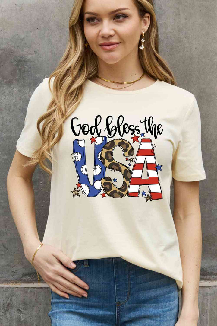 Simply Love Full Size GOD BLESS THE USA Graphic Cotton Tee | 1mrk.com