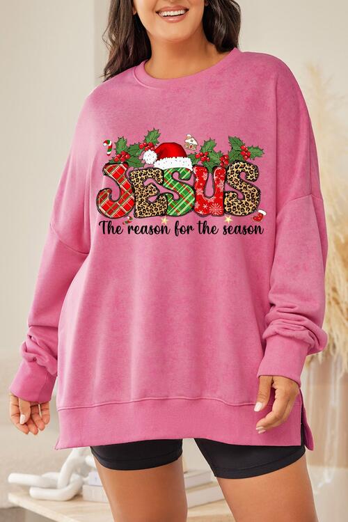 Plus Size JESUS THE REASON FOR THE SEASON Round Neck Sweatshirt |1mrk.com