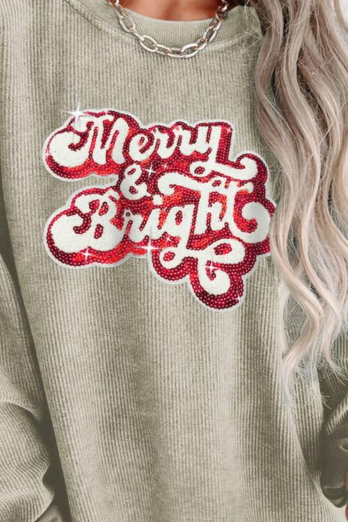 Round Neck Sequin Letter Spelling Graphic Long Sleeve Sweatshirt |1mrk.com