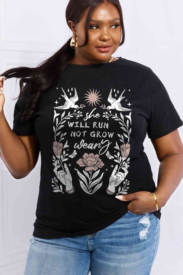 Simply Love Full Size SHE WILL RUN NOT GROW WEARY Graphic Cotton Tee | 1mrk.com