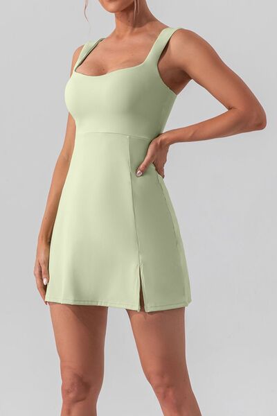 Square Neck Sleeveless Slit Mini Active Dress |1mrk.com