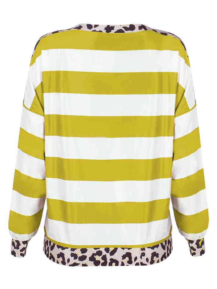 Striped Leopard Long Sleeves Top | 1mrk.com