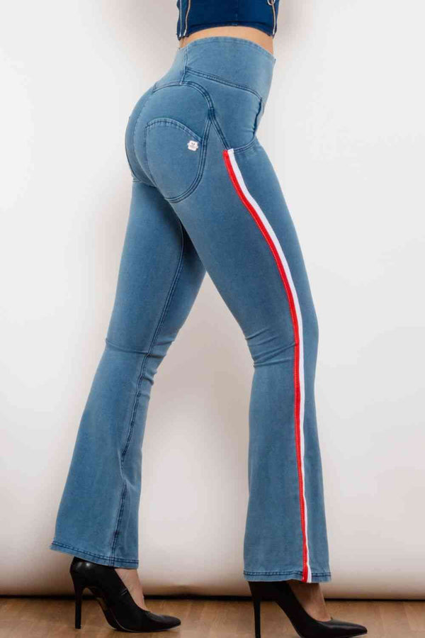 Side Stripe Zip Closure Bootcut Jeans |1mrk.com