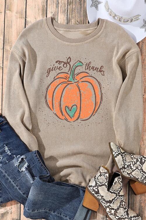 Pumpkin Graphic Round Neck Long Sleeve Sweatshirt |1mrk.com