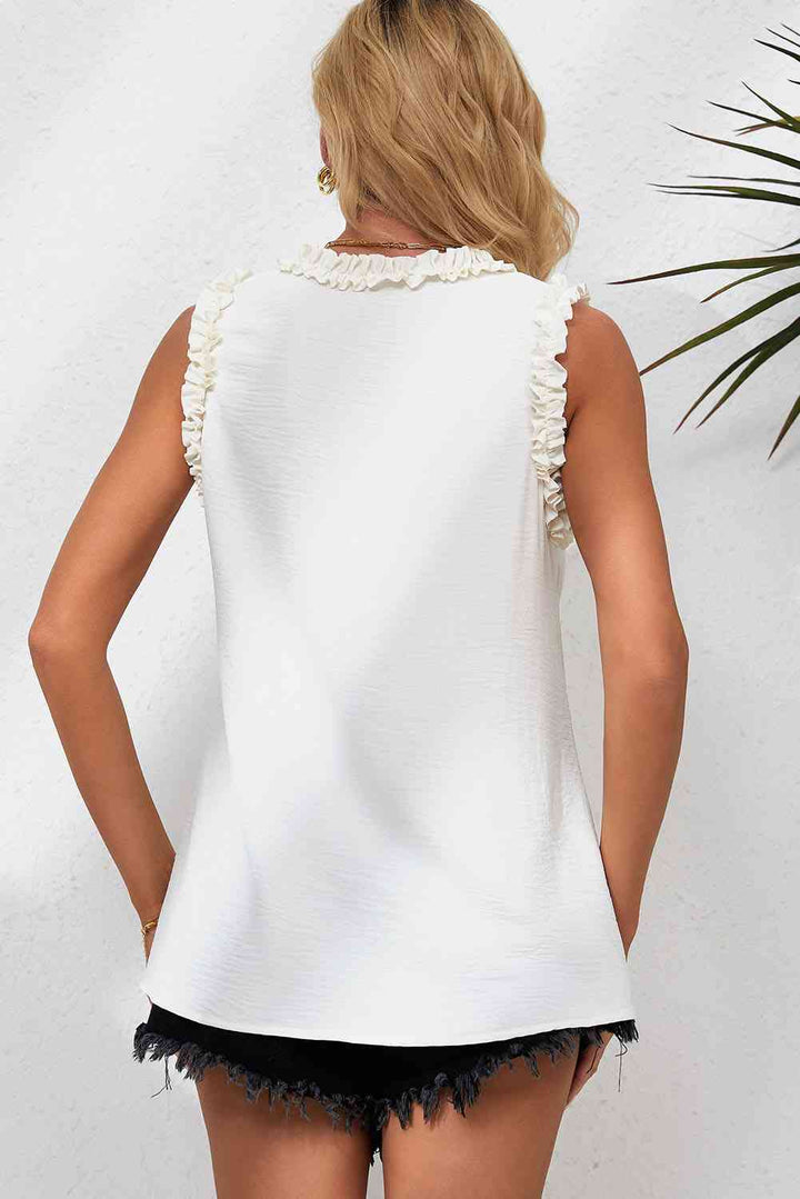 Frilled Trim V-Neck Textured Tank | 1mrk.com