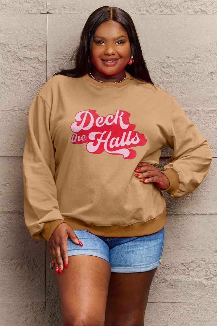 Simply Love Full Size DECK THE HALLS Graphic Sweatshirt |1mrk.com