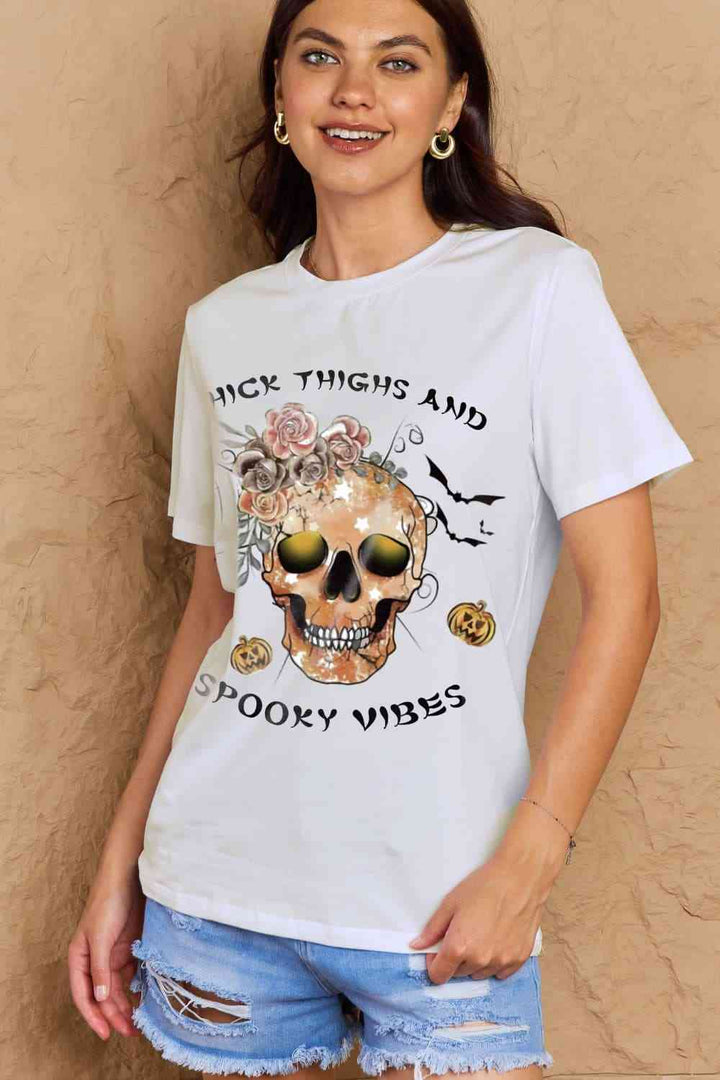 Simply Love Full Size THICK THIGHS AND SPOOKY VIBES Graphic Cotton T-Shirt | 1mrk.com