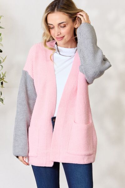 BiBi Contrast Open Front Cardigan with Pockets |1mrk.com