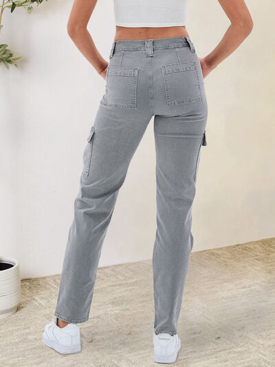 Buttoned Straight Jeans with Cargo Pockets | 1mrk.com