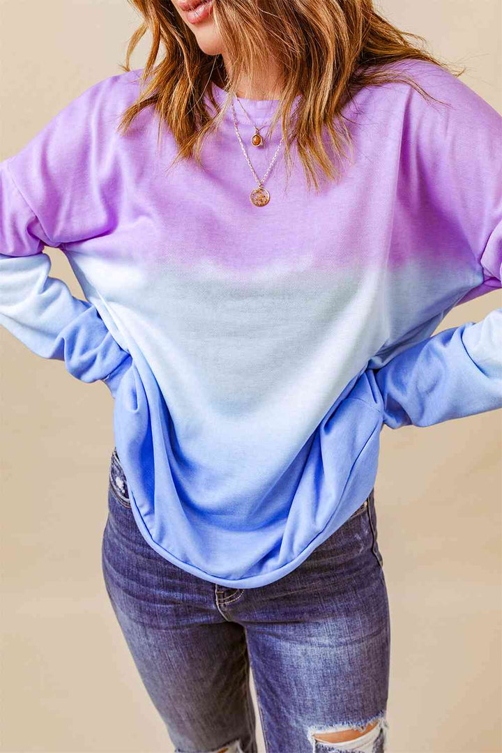 Tie-Dye Drop Shoulder Round Neck Sweatshirt |1mrk.com