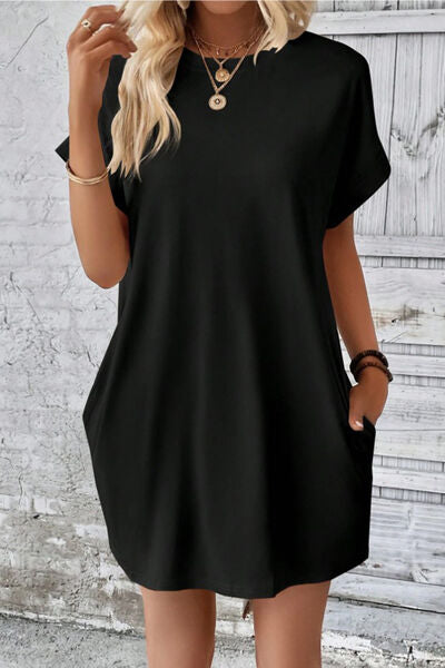 Pocketed Round Neck Short Sleeve Dress |1mrk.com