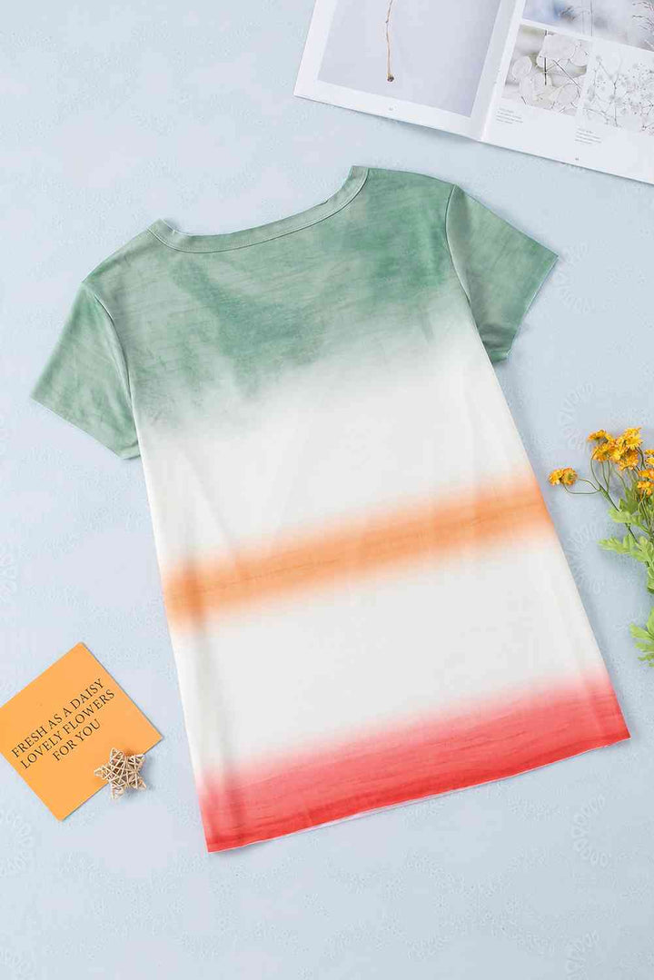 Double Take Tie-Dye V-Neck Short Sleeve Tee | 1mrk.com