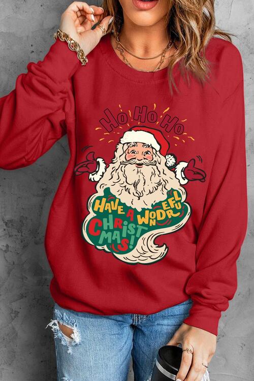 Santa Graphic Round Neck Long Sleeve Sweatshirt |1mrk.com