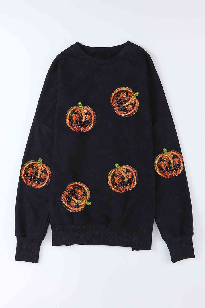 Pumpkin Print Dropped Shoulder Sweatshirt |1mrk.com