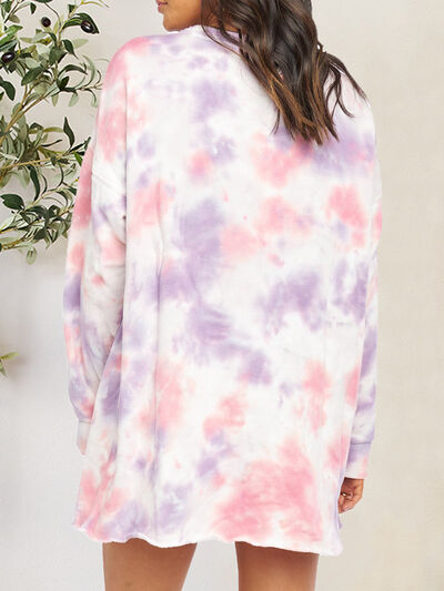 Tie-Dye Round Neck Dropped Shoulder Tee Dress |1mrk.com