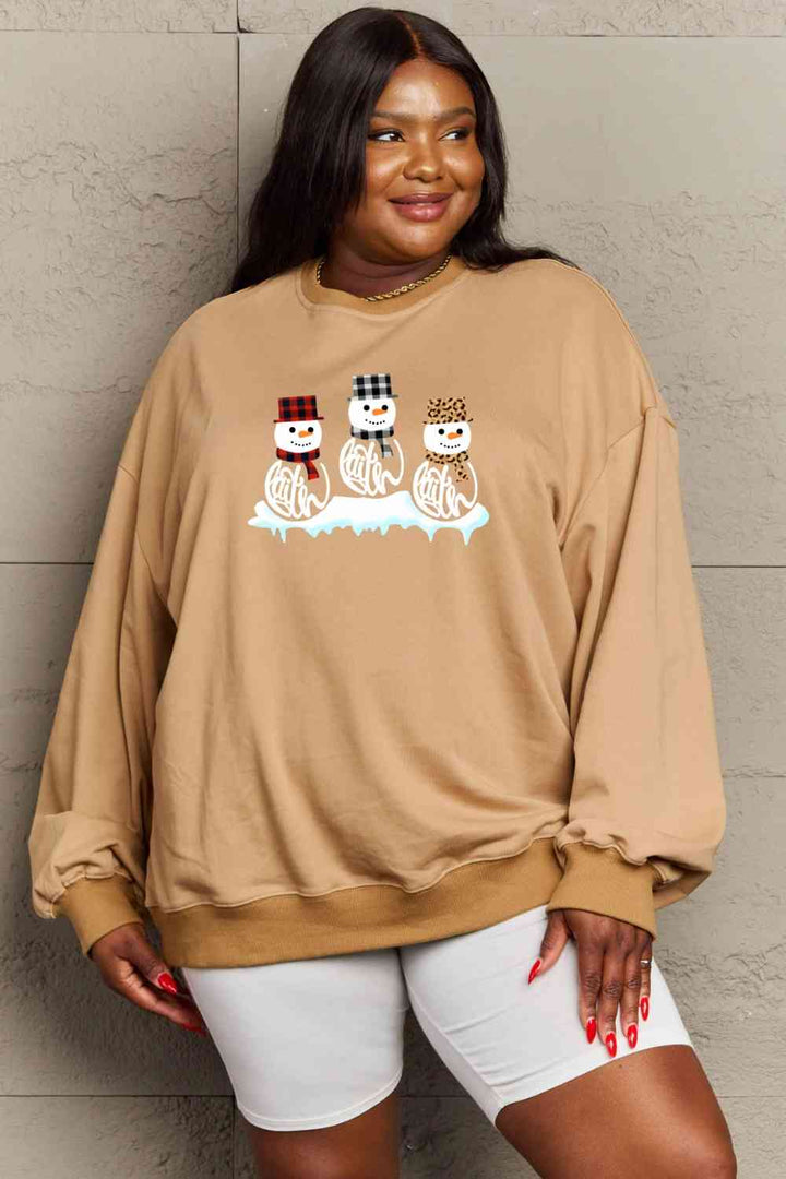 Simply Love Full Size Snowmen Graphic Sweatshirt |1mrk.com