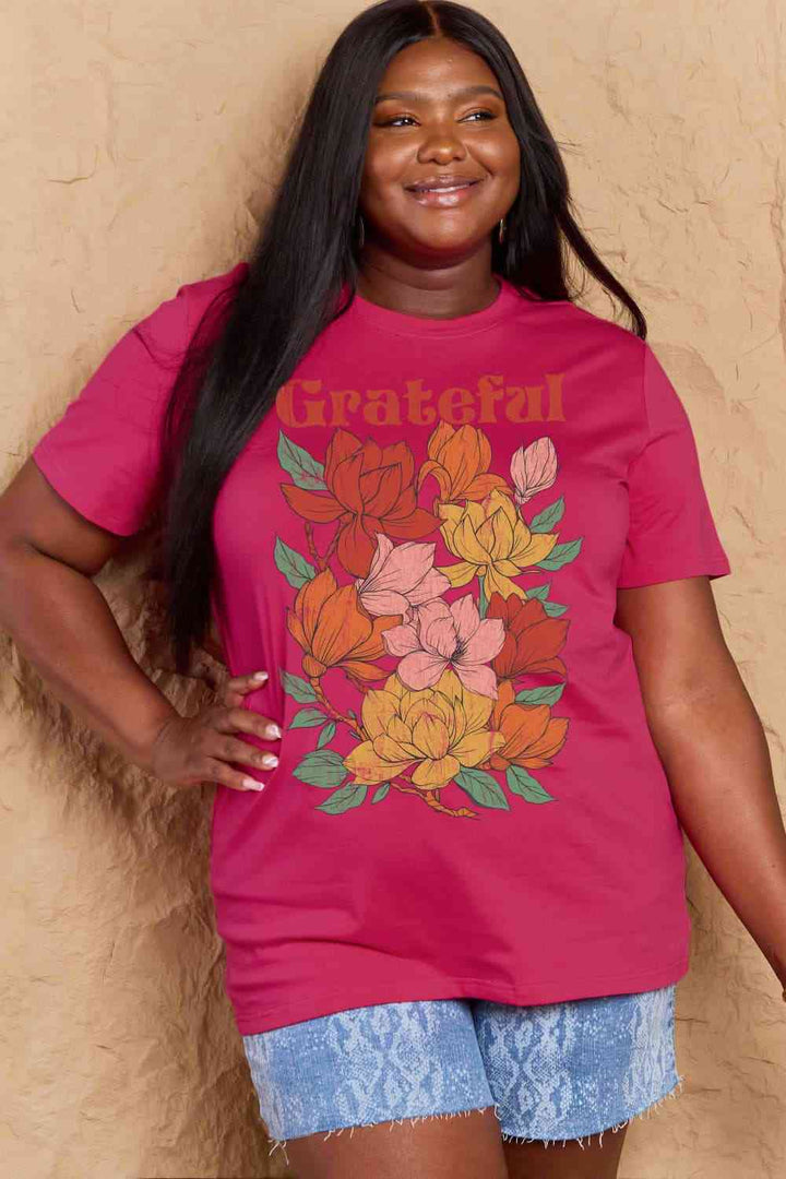 Simply Love Full Size GRATEFUL Flower Graphic Cotton T-Shirt | 1mrk.com