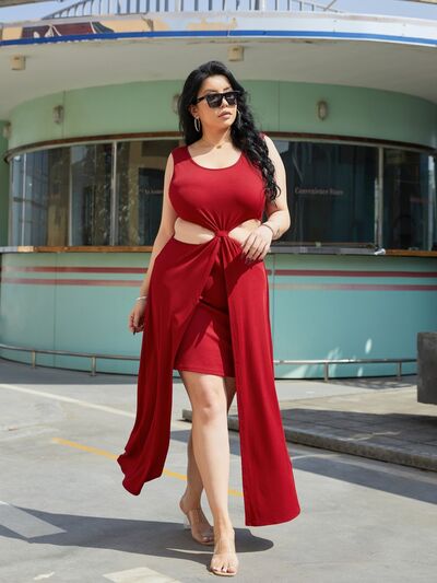 Plus Size Cutout Scoop Neck Sleeveless Dress |1mrk.com