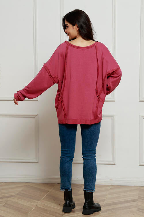 Round Neck Exposed Seam Sweatshirt |1mrk.com