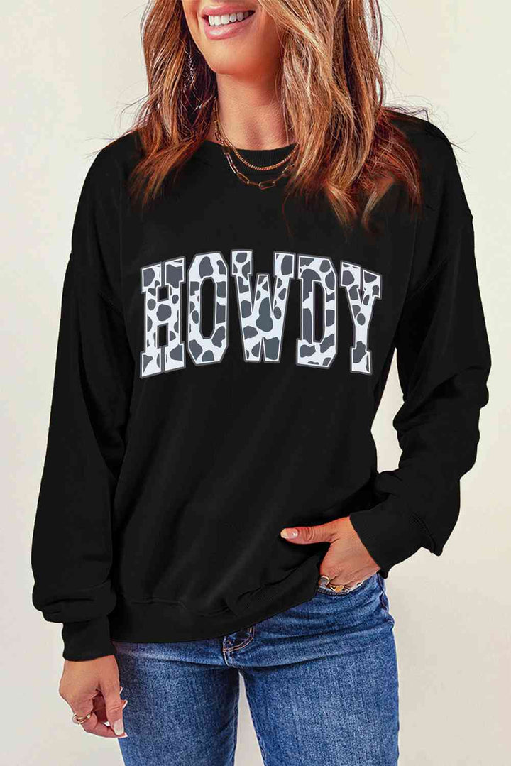 Round Neck Long Sleeve Howdy Graphic Sweatshirt |1mrk.com