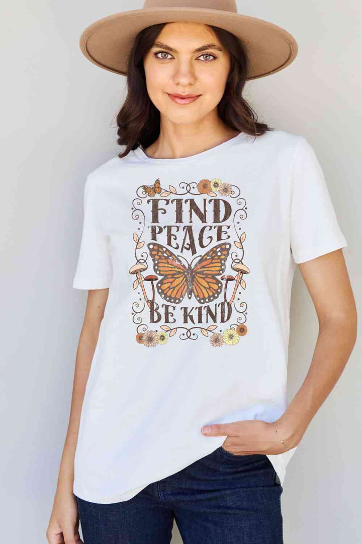 Simply Love Full Size FIND PEACE BE KIND Graphic Cotton T-Shirt | 1mrk.com