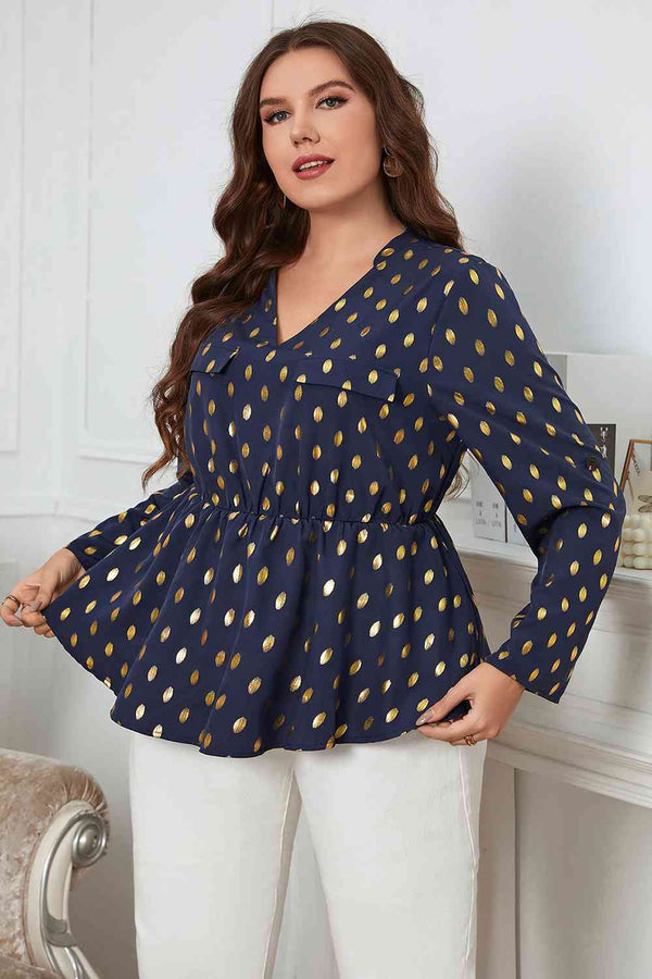 Plus Size Notched Babydoll Blouse | 1mrk.com