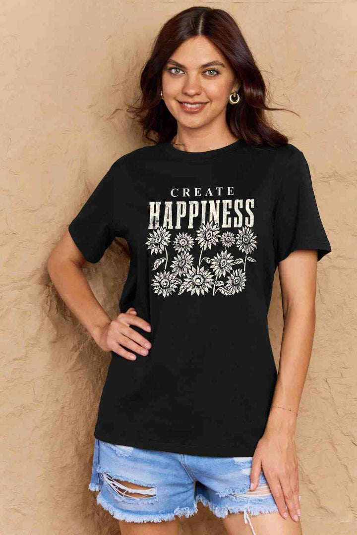 Simply Love Full Size CREATE HAPPINESS Graphic Cotton T-Shirt | 1mrk.com